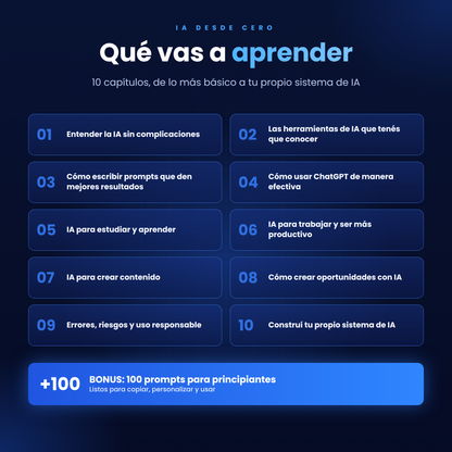 IA desde Cero - Ebook para Principiantes + 100 Prompts de Regalo